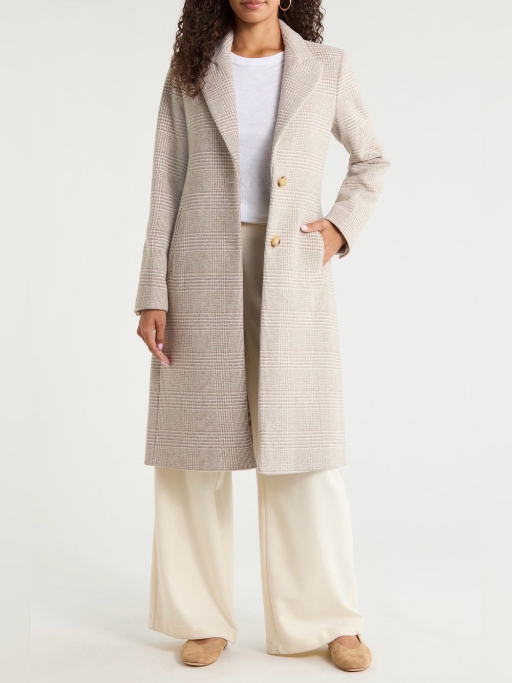 Lauren Ralph Lauren Camel/Cream Plaid Wool Coat Size 10 NWT